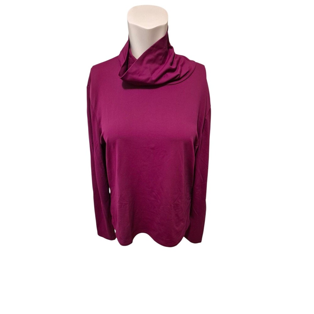 Marshall Fields VTG Activewear Top Turtleneck Stretchy Top Quck Dry Magenta Sz L